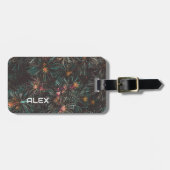 Naaldachtig gebladerte met kleine roze bloemen bagagelabel (Voorkant horizontaal)