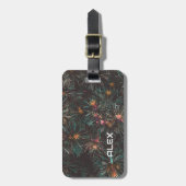 Naaldachtig gebladerte met kleine roze bloemen bagagelabel (Voorkant verticaal)