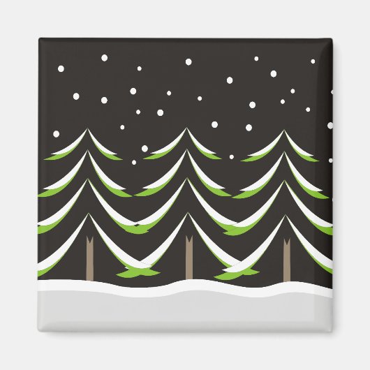 Naaldbomen in de winter magneet (Voorkant)