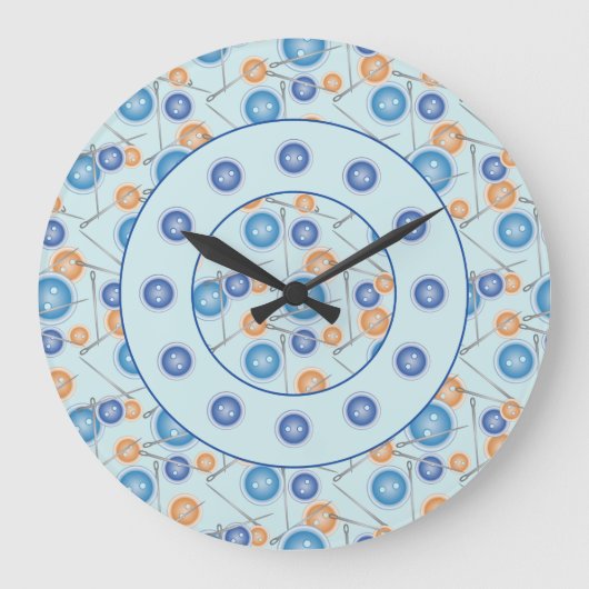 Naalden en Buttonnen Patroonblauw Grote Klok (Voorkant)
