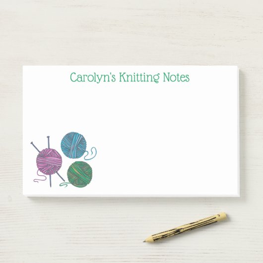 Naalden en kogels van garen, gepersonaliseerd post-it® notes (Op bureau)