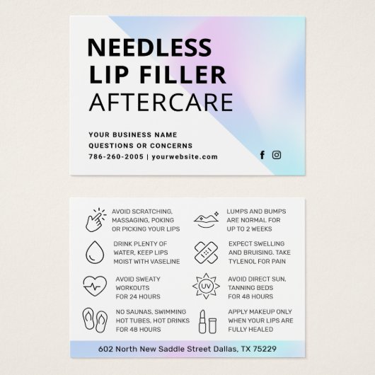 Naalden Lips Filler Hyaluronic Aftercare Kaart (Voorkant /achterkant)