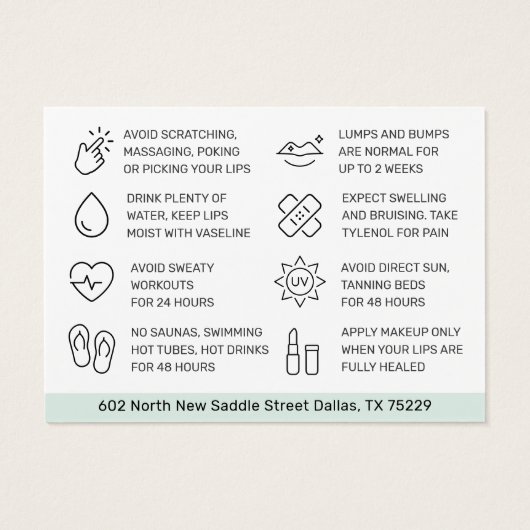 Naalden vulstof estheticien Aftercare Kaart (Achterkant)