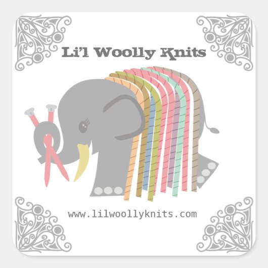 Naaldgaren van olifant, van hout vierkante sticker (Voorkant)