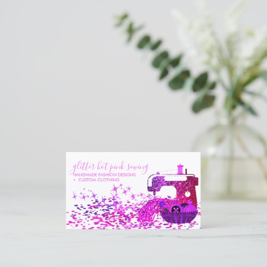 Naaldnaaimachine Neon Pink Script-naam Visitekaartje (Staand voorkant)
