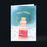 Naaldschroefsnowman naaigartels voor kerstmis Holi Feestdagen Kaart<br><div class="desc">Snowman die uit een naald is gemaakt,  en dradenspoelen op deze "handgemaakt met liefde" of "handgemaakt met" kerstkaart voor het geven van je lijst met handgemaakte naaiwerk of voor je favoriete naadloze.</div>