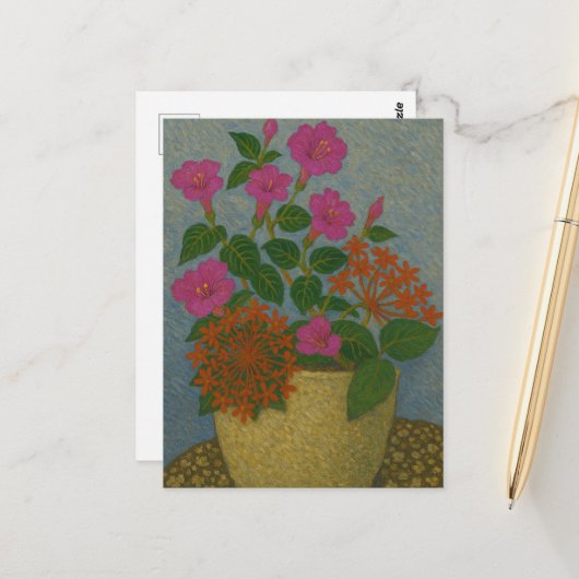 Naaldventiel en vier uur bloem briefkaart (Voorkant / Achterkant in situ)