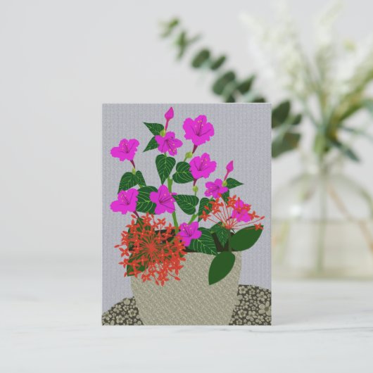 Naaldventiel en vier uur bloem briefkaart (Staand voorkant)