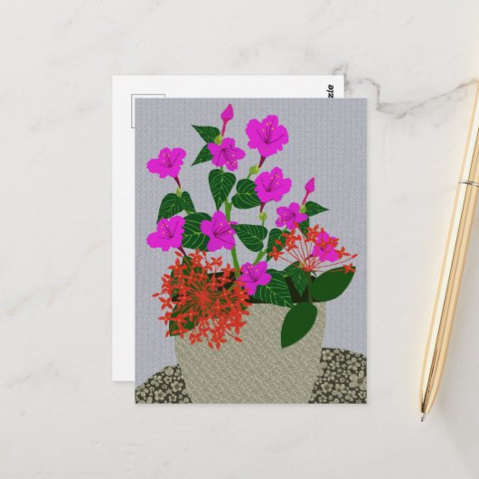 Naaldventiel en vier uur bloem briefkaart (Voorkant / Achterkant in situ)