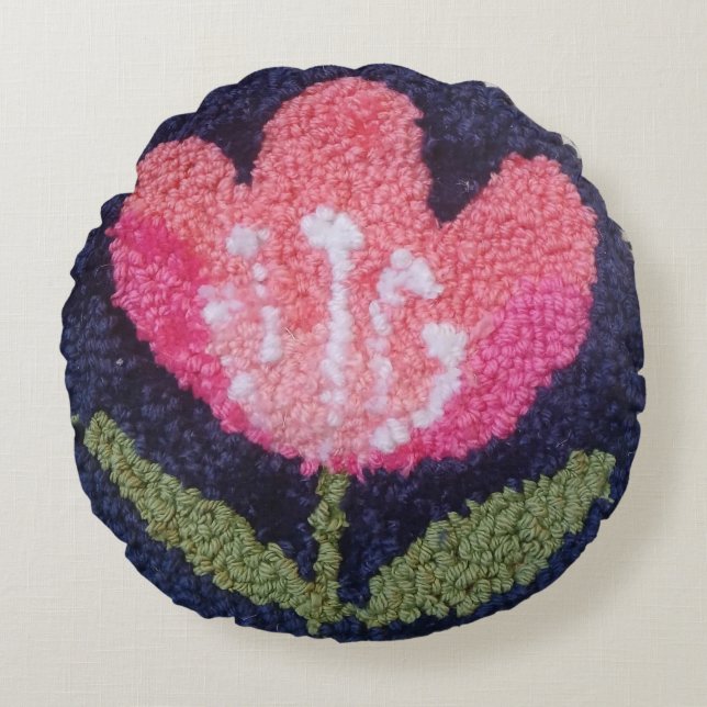 naaldwerk roze bloem ontwerp kussen (Voorkant)