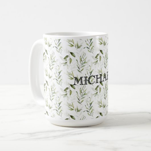 Naam | 15oz Mannelijke Waterverf Greenery Classic Koffiemok (Voorkant links)