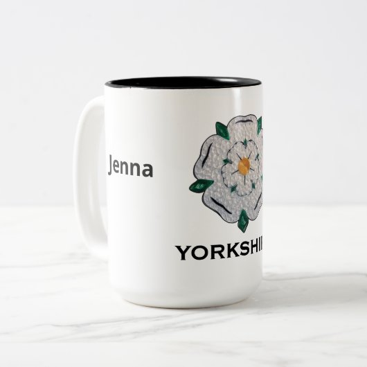Naam, 15oz Yorkshire White Rose Tweekleurige Koffiemok (Voorkant links)