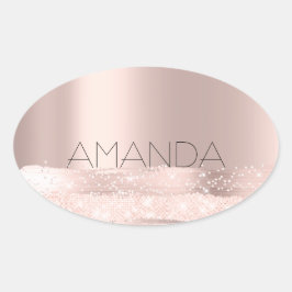 Naam 16th Spark Roos Blush Initialen Bridal Ovale Sticker