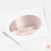 Naam 16th Spark Roos Blush Initialen Bridal Ovale Sticker (Envelop)