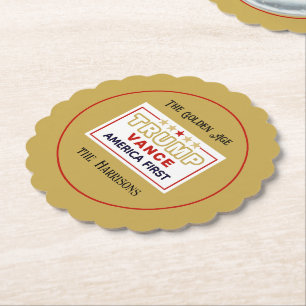 Naam, 2025 Trump-Vance America First, 4-in ronde Kartonnen Onderzetters