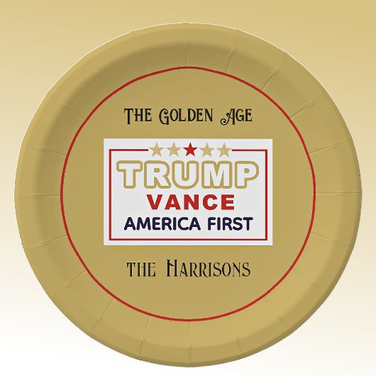 Naam, 2025 Trump-Vance America First, 7-in ronde Papieren Bordje