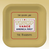 Naam, 2025 Trump-Vance America First, 7-in Square Papieren Bordje