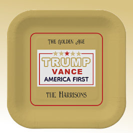 Naam, 2025 Trump-Vance America First, 7-in Square Papieren Bordje