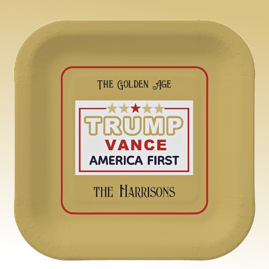 Naam, 2025 Trump-Vance America First, 7-in Square Papieren Bordje