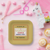 Naam, 2025 Trump-Vance America First, 7-in Square Papieren Bordje (Feest)