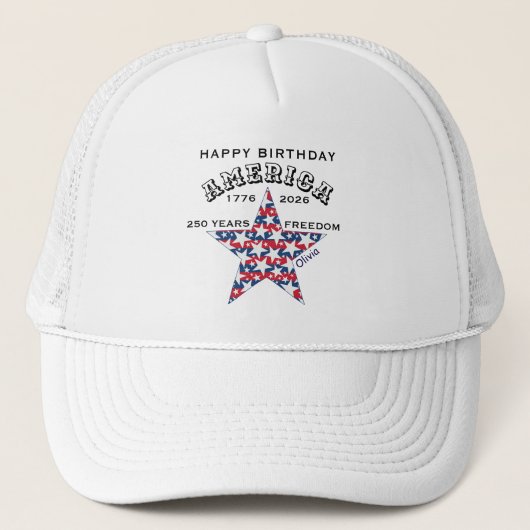Naam || 250ste Verjaardag Amerika Wit Trucker Pet (Voorkant)