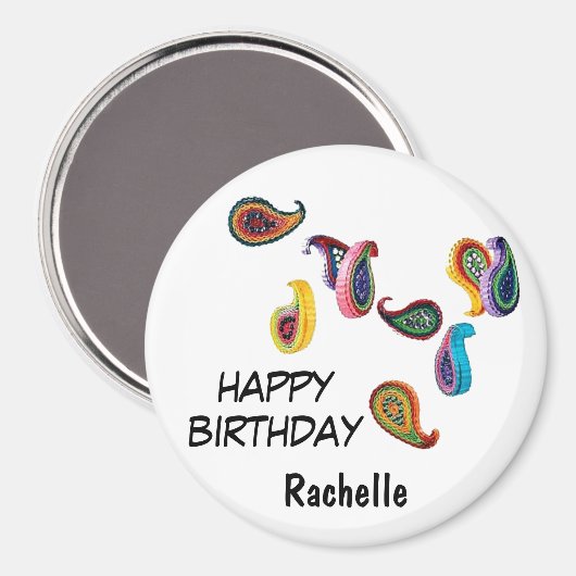Naam, 3-inch Happy Birthday Quilled Paisleys Magneet (Voorkant / Achterkant)