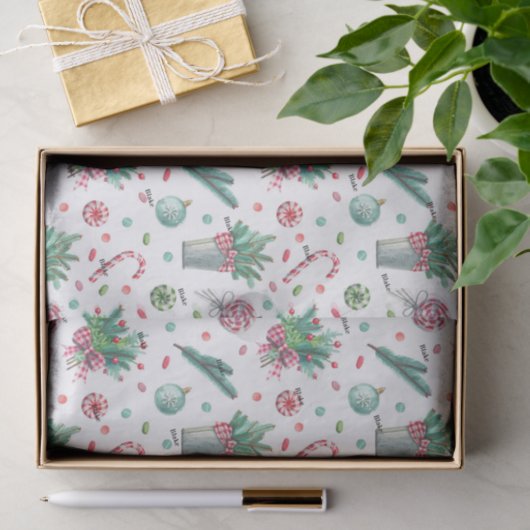 Naam, 3 stks Tissue Papier Pepermunt Ferns Gingham (Geschenk)