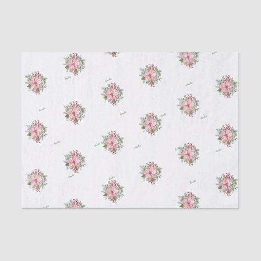 Naam, 3 weefselbladen, roze poinsettia patroon tissuepapier (Voorkant)