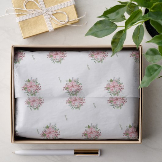 Naam, 3 weefselbladen, roze poinsettia patroon tissuepapier (Geschenk)