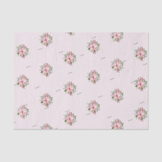 Naam, 3 weefselbladen, roze poinsettia patroon tissuepapier (Voorkant)