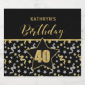 Naam 40e Verjaardag Confetti Thema in Goud op Zwar Bier Etiket (Enkel label)