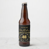 Naam 40e Verjaardag Confetti Thema in Goud op Zwar Bier Etiket (Voorkant)