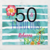 Naam 50 en Fabulous Tropical Floral 50th Verjaarda Bier Etiket (Enkel label)