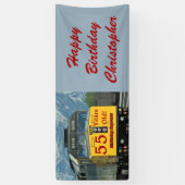 Naam, 55th Birthday Yellow Railroad Train Engine Spandoek (Verticaal)