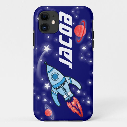 Naam 5 letter ruimte raket blauwe jongens Case-Mate iPhone case (Achterkant)