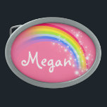 Naam 5 letters regenboog paarse ovale riemgesp gesp<br><div class="desc">Genoemde regenboogriemgesp,  leest momenteel,  Megan of personaliseer met de langere naam van uw keuze (alleen tot 5 letters). Design geïnspireerd op de vele mooie regenbogen hier in Victoria,  Australië. Artikel exclusief ontworpen door Sarah Trett.</div>