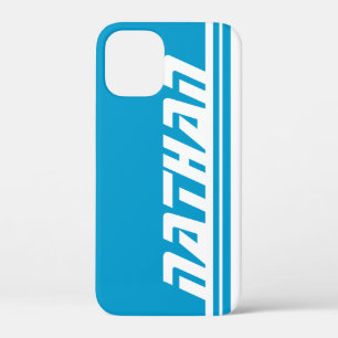 Naam 6 letter blue en white stripe sport iPhone 12 mini hoesje