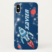 Naam 6 letter raket ruimte blauwe iphone case (Achterkant)