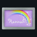 Naam 6 letter regenboog bleke paarse ovale riemges gesp<br><div class="desc">Genoemde regenboogriemgesp,  leest momenteel,  Hannah of personaliseer met de naam van uw keuze (tot 6 letters alleen). Design geïnspireerd op de vele mooie regenbogen hier in Victoria,  Australië. Artikel exclusief ontworpen door Sarah Trett.</div>
