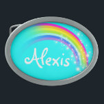 Naam: 6 letters regenboogzeekuiken, ovale gordel gesp<br><div class="desc">Op dit moment leest Alexis of personaliseert u de naam van uw keuze (tot 6 letters alleen). Design geïnspireerd door de vele prachtige regenbogen hier in Victoria,  Australië. Object uitsluitend ontworpen door Sarah Trett.</div>