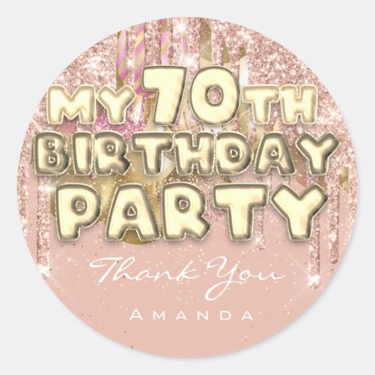 Naam 70e verjaardag Glitter Ballon Gold Ronde Sticker (Voorkant)