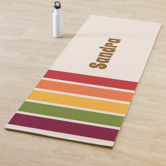 Naam, 70s Retro Kleuren Streep Panelen Yogamat (In situ)