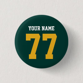 Naam 77 Sport Jersey Number Green en Gold Ronde Button 3,2 Cm