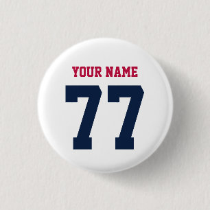 Naam 77 Sportteam Jersey Nummer Blauw Rood Ronde Button 3,2 Cm