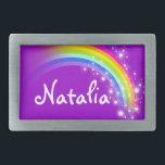 Naam 7 letters regenboog paarse ovale gordel gesp<br><div class="desc">De zogenaamde regenbooggordel staat op dit moment Natalia of personaliseer je met de langere naam van je keuze (alleen tot 7 letters). Design geïnspireerd door de vele prachtige regenbogen hier in Victoria,  Australië. Object uitsluitend ontworpen door Sarah Trett.</div>