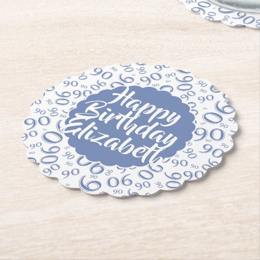 Naam: 90e verjaardag Random Number Pattern Blue Kartonnen Onderzetters (Gekanteld)