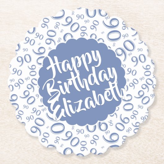 Naam: 90e verjaardag Random Number Pattern Blue Kartonnen Onderzetters (Voorkant)