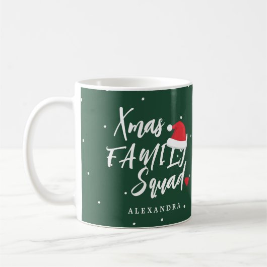 Naam aangepast kerstfamiliekaartscript koffiemok (Links)