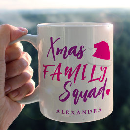 Naam aangepast roze kerstfamiliescript koffiemok