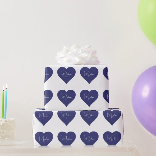 Naam Aangepaste Dark Blue Heart Cadeaupapier (Feestgeschenken)